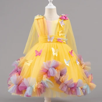 Vestito da bambina 0-5 anni, abito da festa di compleanno, abito da matrimonio per bambina, senza maniche, con farfalle, in rete, soffice, carino, abito da principessa.