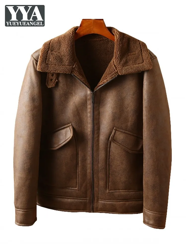 

Winter Men Thick Warm Fur Lining Jacket Vintage Faux Suede Leather Coat Business Man Casual Overcoat Loose Fit Cargo Work Jacket