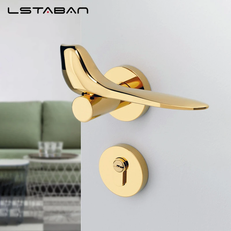 Gold Bird Moderno Minimalista Split Door Lock Conjunto Quarto Interior Door Handle Door Lock Door Hardware Alças com Lock Body