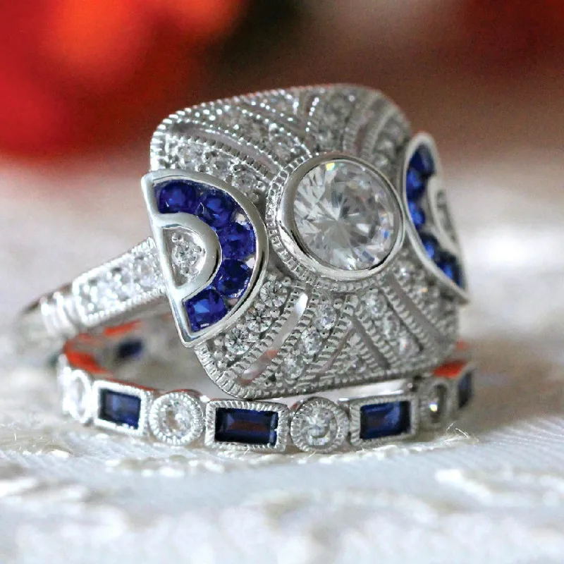 

Women's 925 Silver Inlaid Blue Topaz Ring Engagement Wedding Party Gift Jewelry