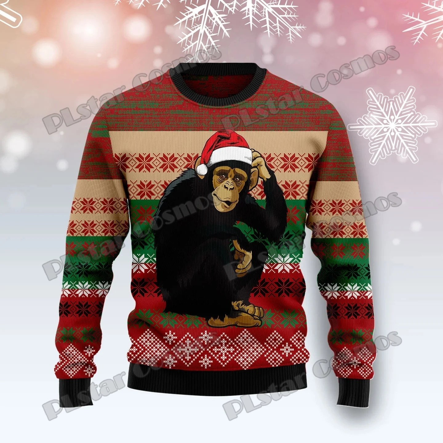 PLstar Cosmos Chimpanzee Christmas 3D Printed Fashion Men's Ugly Christmas Sweater Winter Unisex Casual Knitwear Pullover MYY33