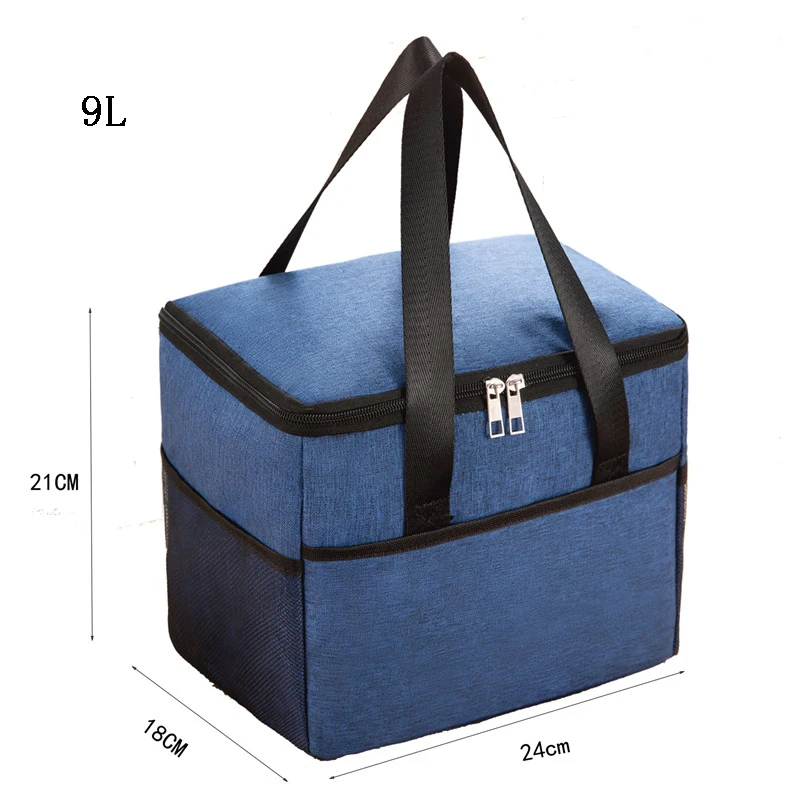New Style 9L Portable Thermal Insulated Lunch Bag Cationic Fabric Waterproof Thickened Box Cooler Reusable Picnic Bag for Food