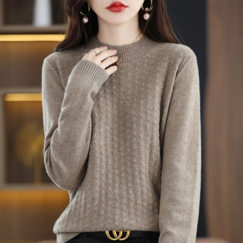 

Autumn and winter sweater 100 pure woolen sweater women's high neck sweater pile collar loose underneath the base coat