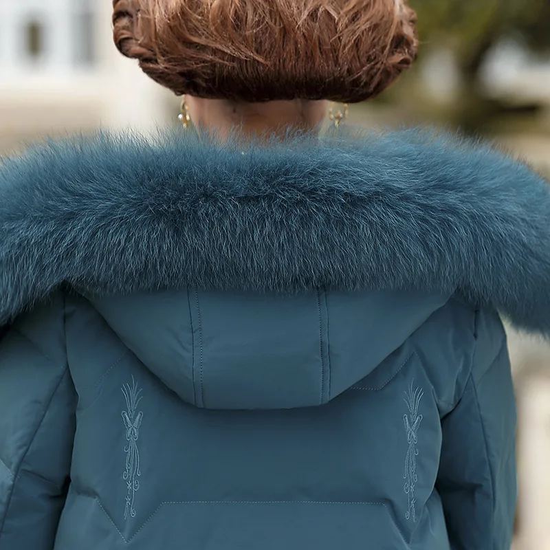 Real Fox Fur Collar White Duck Down Down Jacket Women's Large Winter Clothing Middle-aged and Elderly Temperament Loose Yrf Hood