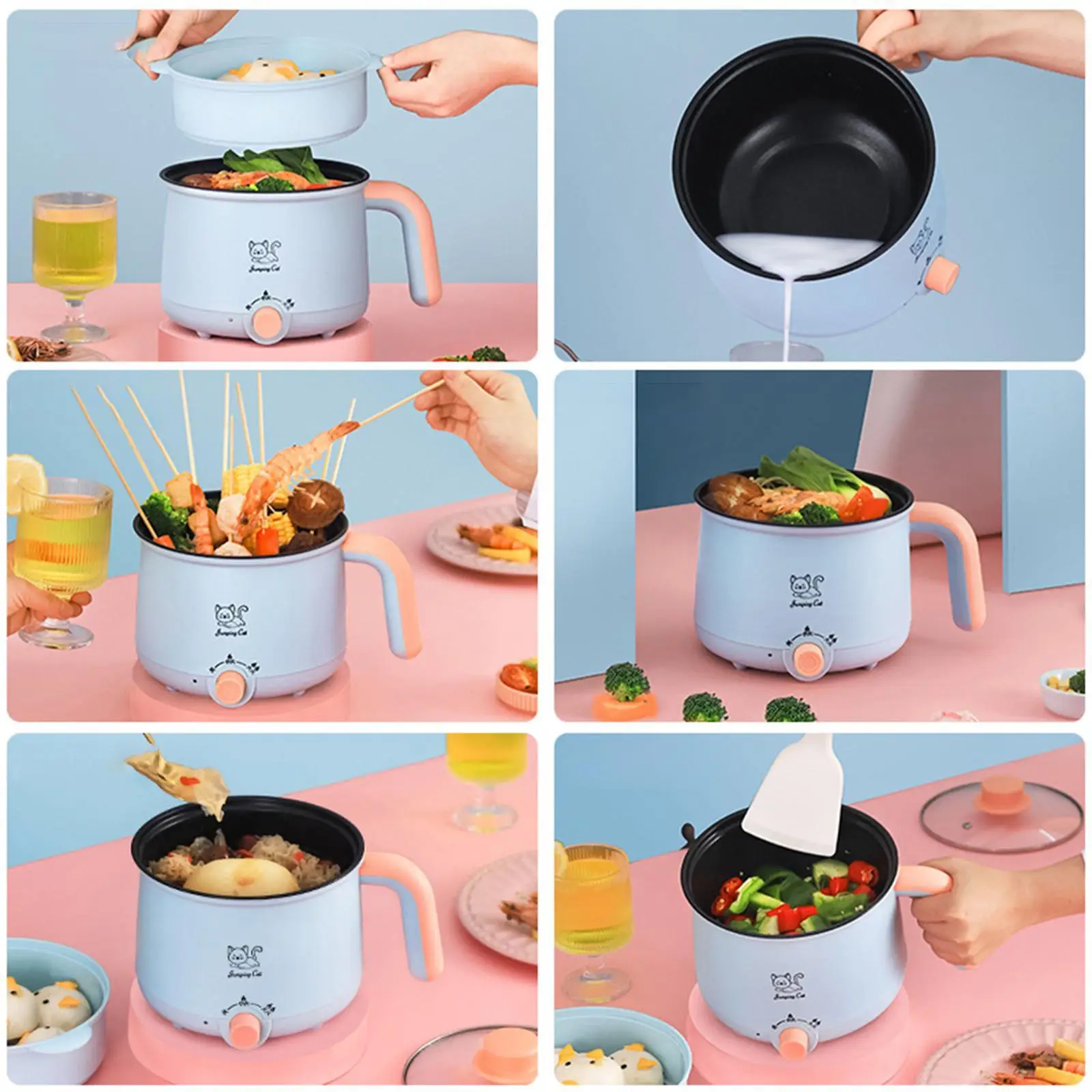 1.8L Electric Hot Pot with Steamer Ramen Cooker Noodles Pot Adjustable Temprature Control for Soup Oatmeal Eggs Dorm Room