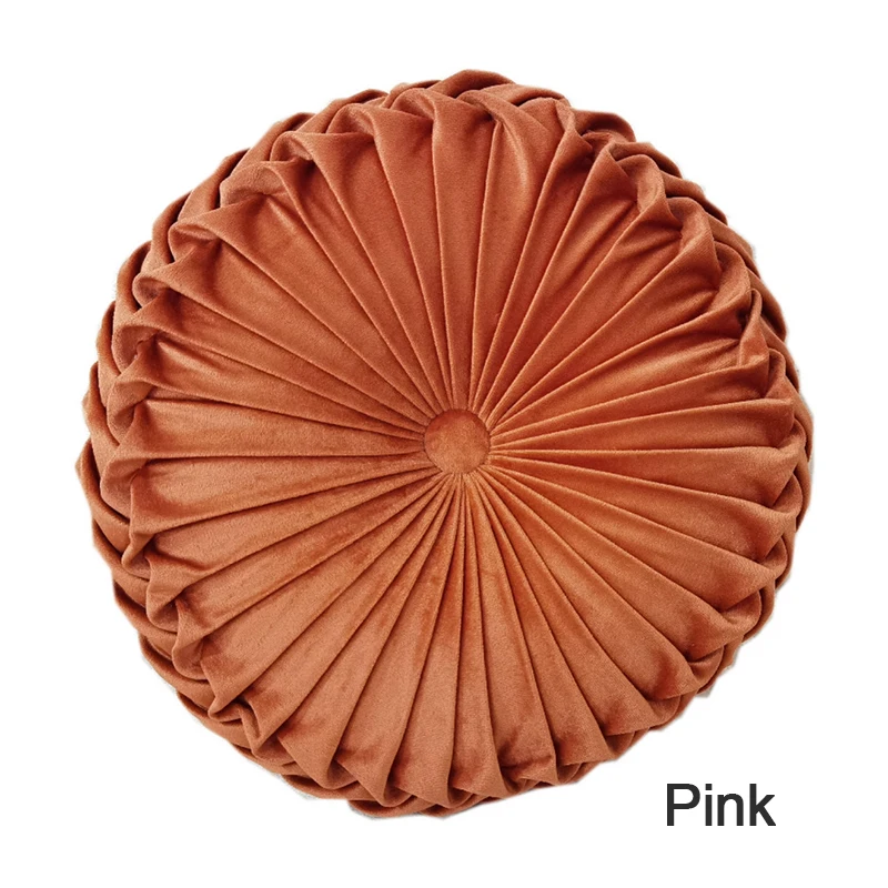 Newest Home Textile Velvet Pleated Round Solid Color Cushion Pouf Throw Home Soft Cushion 38cm Home Accessories Tools Products 