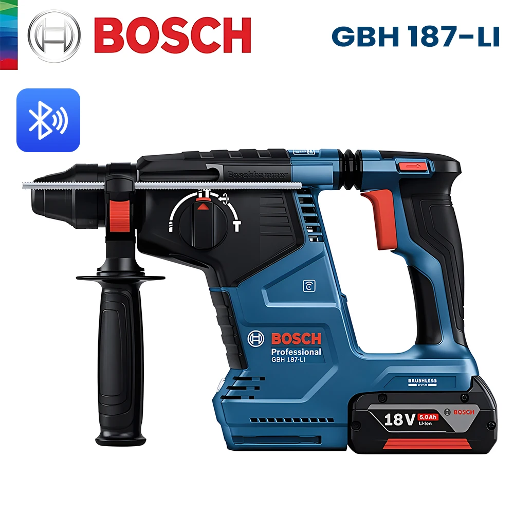 

Bosch GBH 187 Brushless Electric Hammer Drill 18V Rechargeable Rotary Cordless 4J Driller Power Tools for Concrete Metal Wood