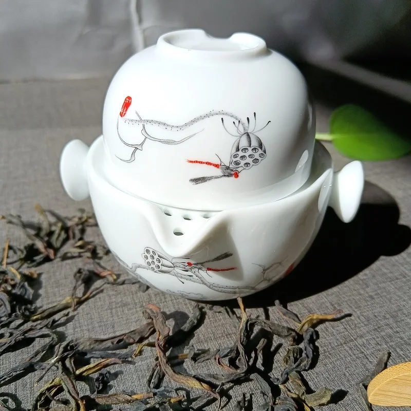 Portable Chinese Tea Set Ceramic Travel Tea Set 1 Pot + 1 Cup Elegant Kung Fu Gaiwan Teapot Kettle Office Coffee Cup Drinkware