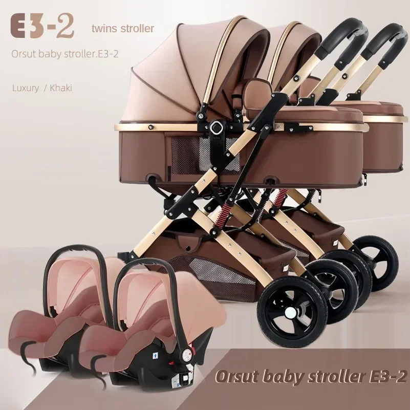 2025 New 3-in-1 Twin Baby Stroller with Car Seat, Portable Foldable High View Newborn Baby Stroller Can Sit or Lie