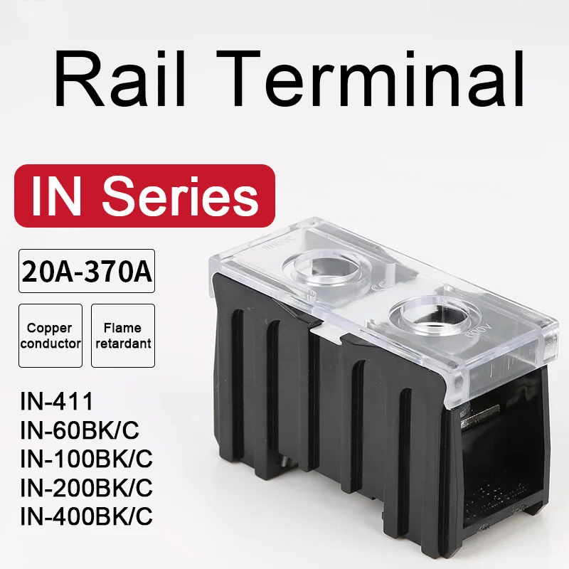 

IN-411S Guide Type Terminal Block Pure Copper IN-60BK 100 200 400BK European Terminals Seat With Screws Plastic Cover 60-270A