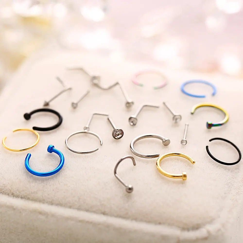 Suit Fake Nose Ring Earrings Fashion Punk Non-nose-piercing Septum Women Jewelry 22 Pcs nose rings,piercing jewelry,nose studs,body piercing earrings,ear piercing jewelry,metal jewelry,body piercing jewelry,body jewelry