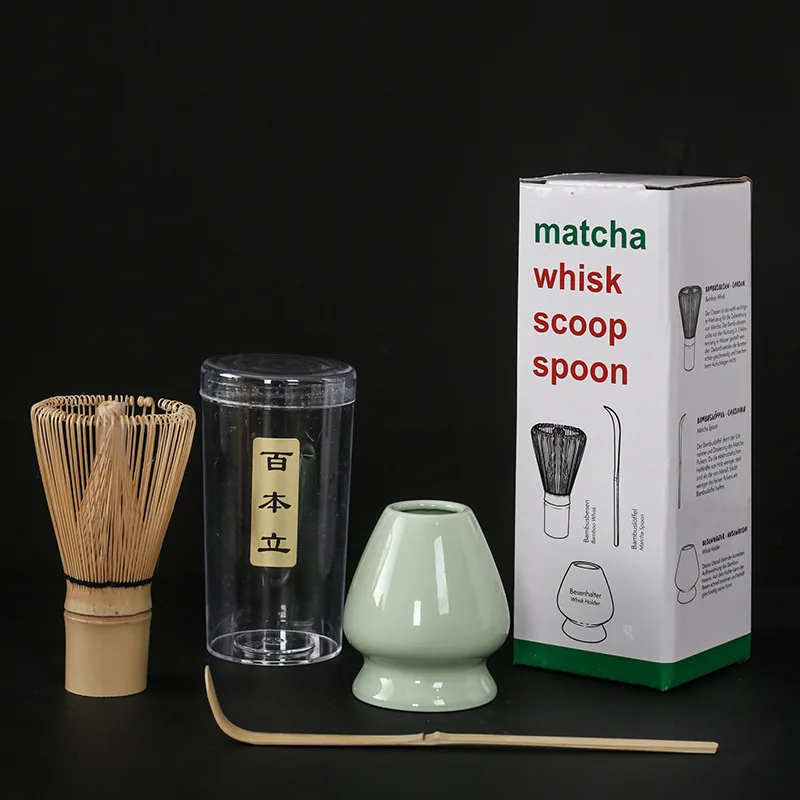 3 in 1 Matcha Set Bamboo Whisk Teaspoon Handmade Tea Sets Indoor