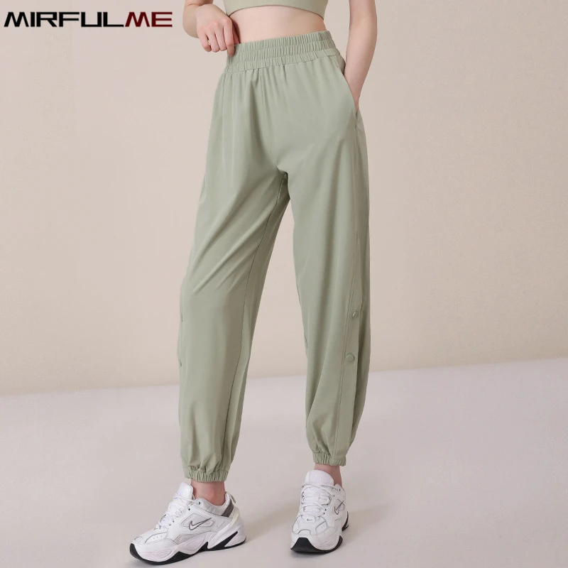 

Women Jogger Pants Loose Sport Yoga Pant Snap Button Breathable Running Trousers Ice-Cold Quick Dry Gym Workout Harem Pant Femme