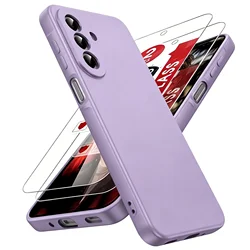Soft Liquid Silicone Shockproof Anti - Scratch Case with Screen Protector - Pure Color Design - Galaxy A27 (Light Purple)