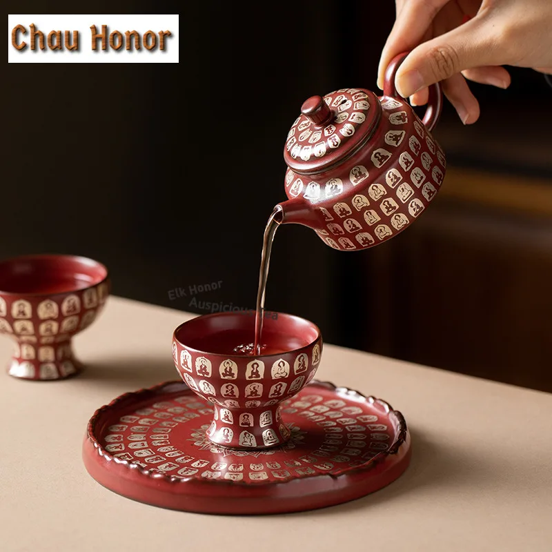 100ml Cinnabar Red  Buddha Teapot Zen Tea Infuser Pot Tea Making Kettle With Filter Kung Fu Tea Tea Ceremony Supplies Craft Gift