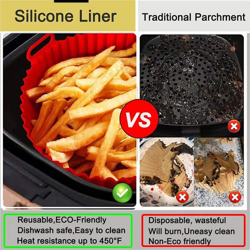 LMETJMA Silicone Air Fryer Liners Reusable Air Fryer Basket Round Replacement of Parchment Paper Liners Pot JT121