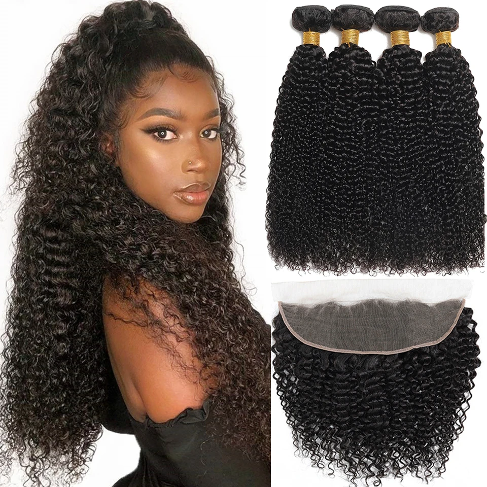 

28 30 Inch Kinky Curly Bundles With Frontal Brazilian Hair 13x4 Transparent Lace Frontal With Bundles Hair Deep Curly Extensions