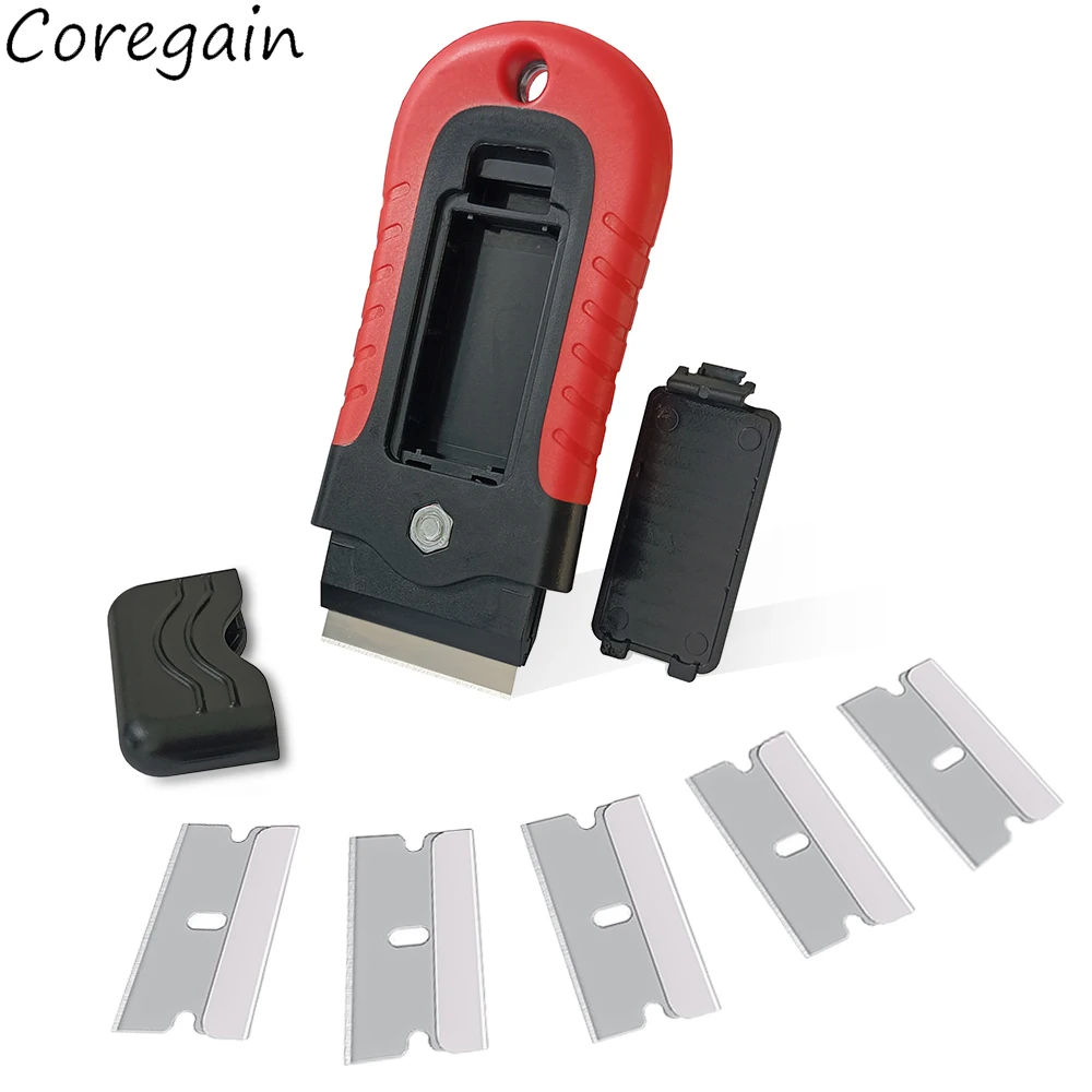 Razor Blade Scraper 5Pcs Blades Storage Tank Sticker Remover Cleaning Squeegee for Window Cooktop Oven Stove