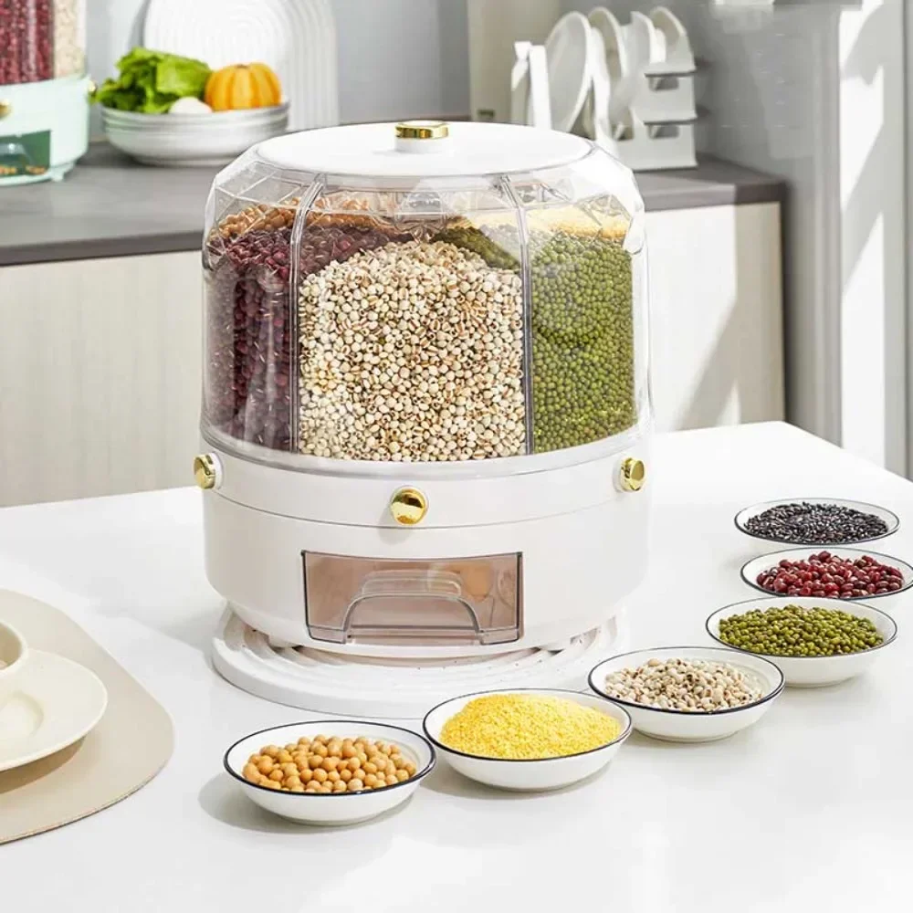 Kitchen Storage Box 360 Degree Rotating Rice Dispenser Sealed Dry Cereal Grain Bucket Dispenser Moisture-proof Food Container kitchen storage box rice storage box food storage container food storage box storage box