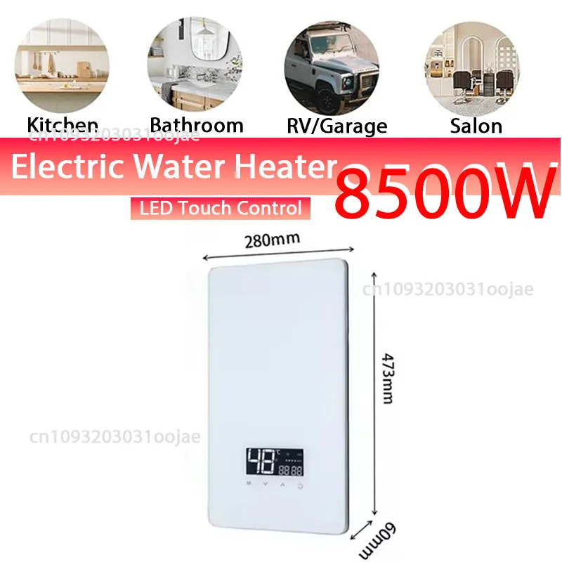 8500W Electric Tankless Water Heater - Instant Hot Water, LCD Display, For Home Kitchen/Bathroom - View #6