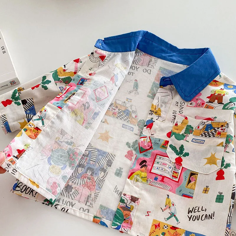 New Autumn Baby Girls Cute Cartoon Graffiti Blouse 0-5T Toddler Boys Thin Style Loose Shirt