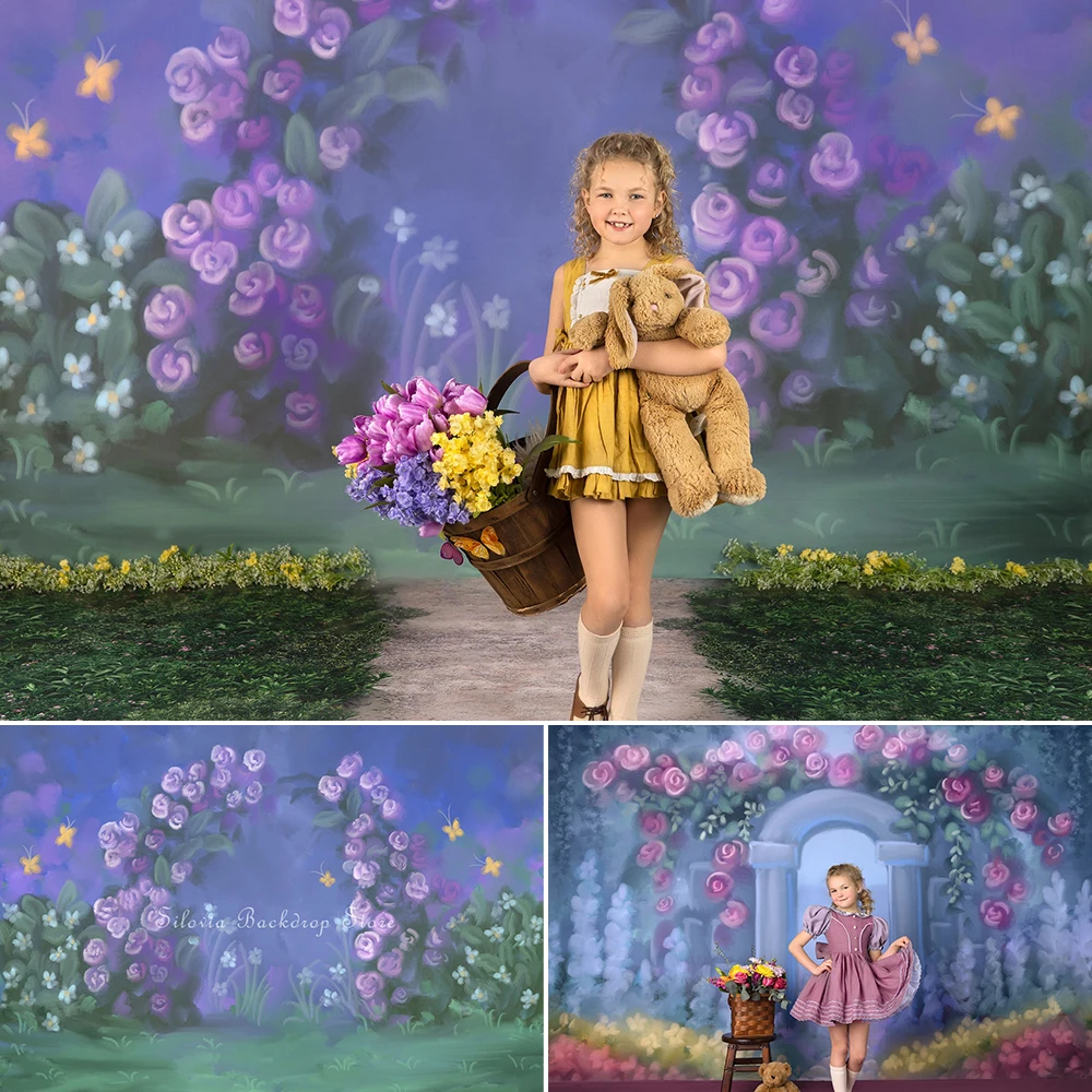 

Lavender Rose Garden Photography Backdrop Hand Painting Art Floral Photo Background Adult Kids Portrait Photo Studio Props Cloth