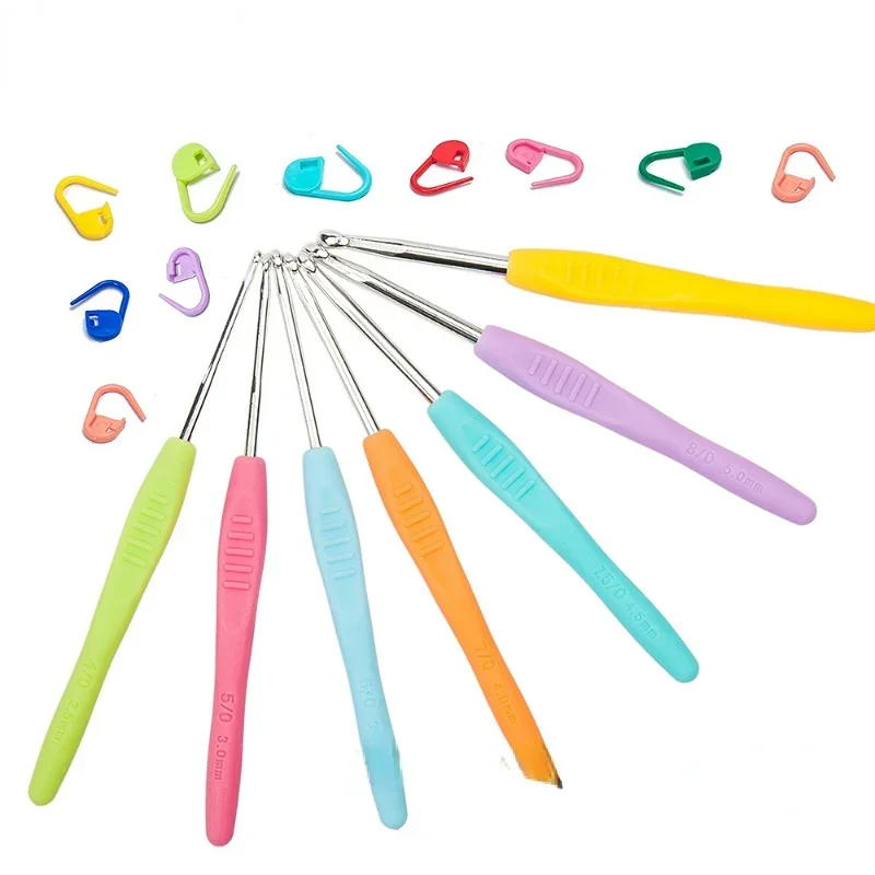 New8Pcs Mix Size Crochet Hook 2.5mm to 6.0mm Aluminum Crochets TPR Soft Handle DIY Knitting Needles Sets Sewing Tool Accessories