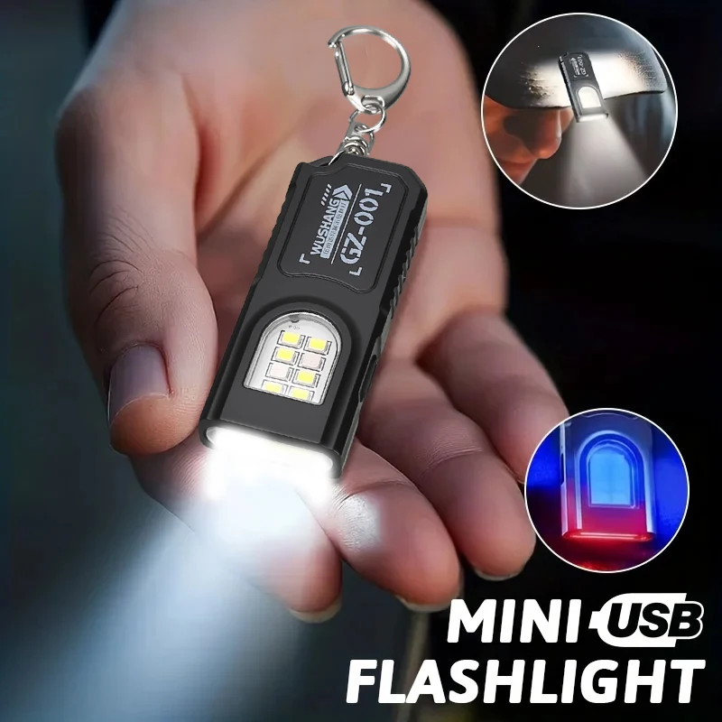 Compact Multifunctional Keychain Flashlight - USB Rechargeable Mini COB Work Light and Pocket Lamp