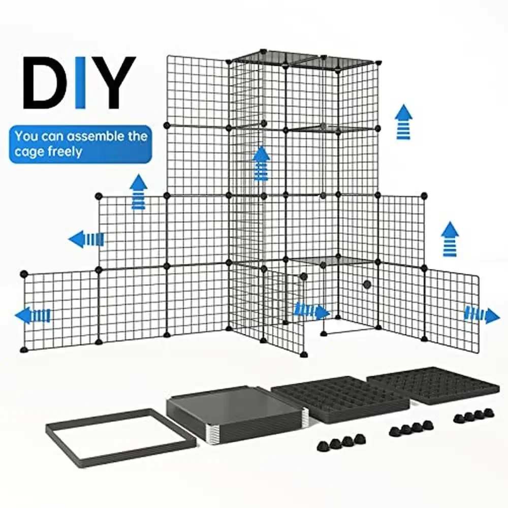 Large Enter Door Cat Cages Enclosure with Platforms 41L x 41W x 55H DIY Cat House Kennels Playpen Balcony Super Soft Sleeping