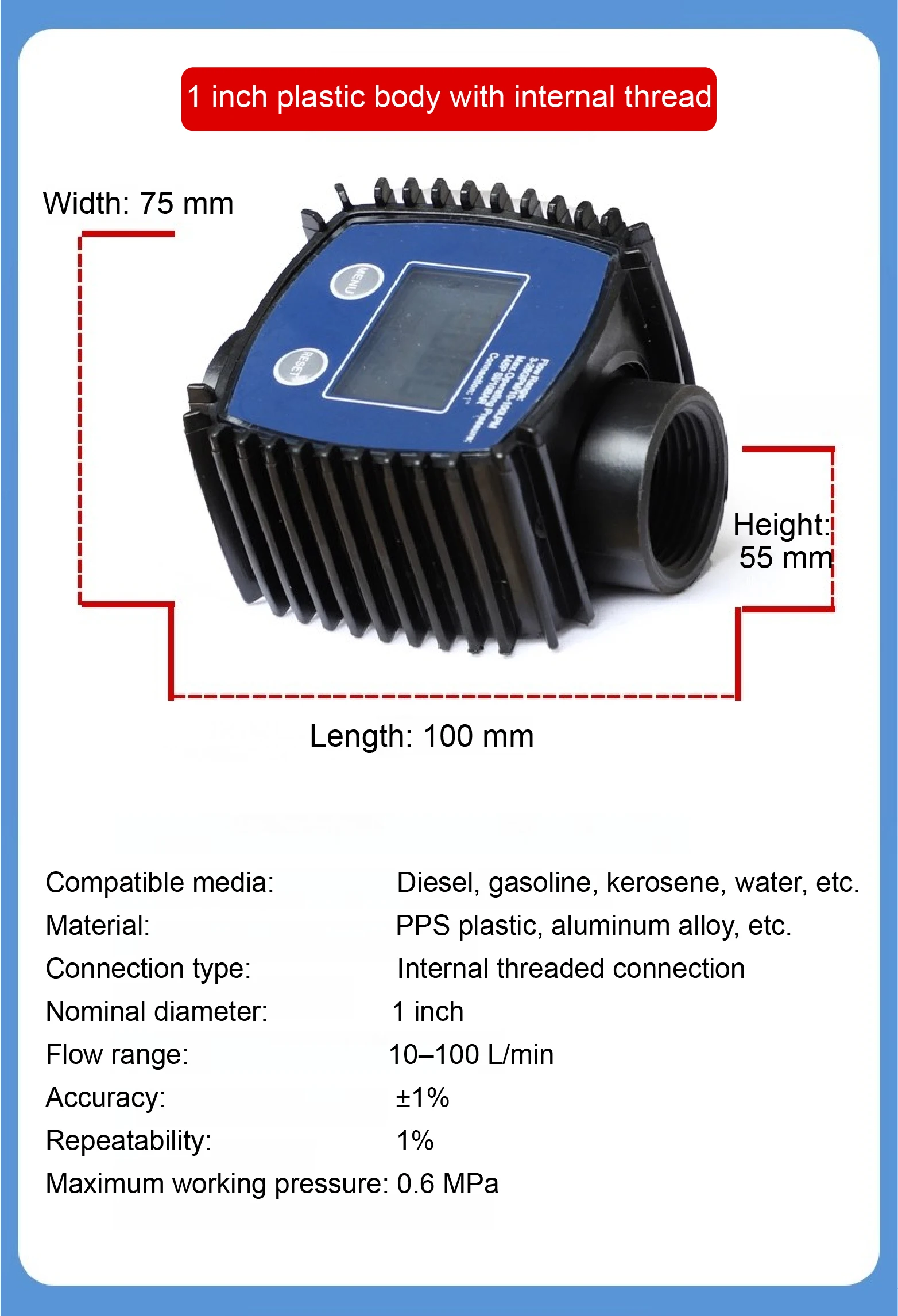 Electronic Turbine Flowmeter K24 Digital Fuel Flow Meter Diesel Methanol Water