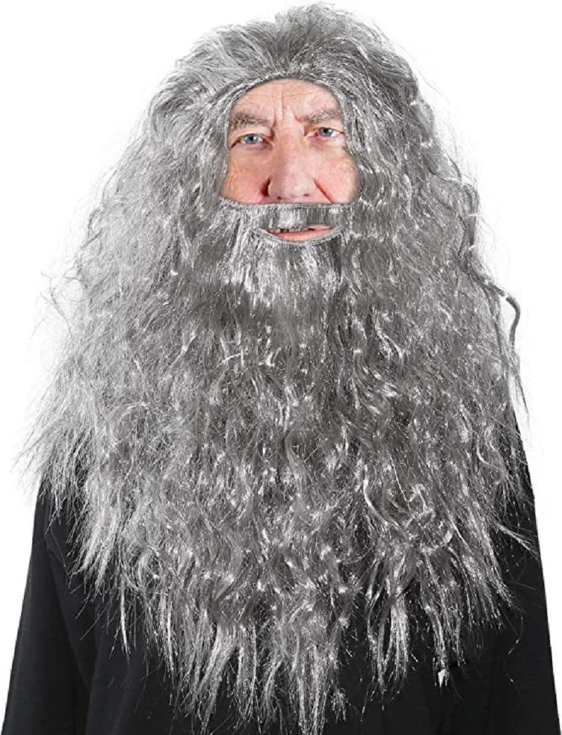 Adult Cosplay Gray Wig And Beard Set For Carnival Party