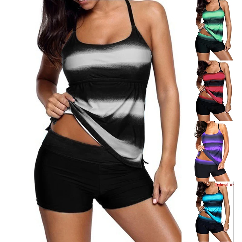 

Женский сексуальный купальник 2022, комплект из двух частей в полоску с принтом, танкини, женские летние Монокини, купальный костюм, свободный пляжный купальник