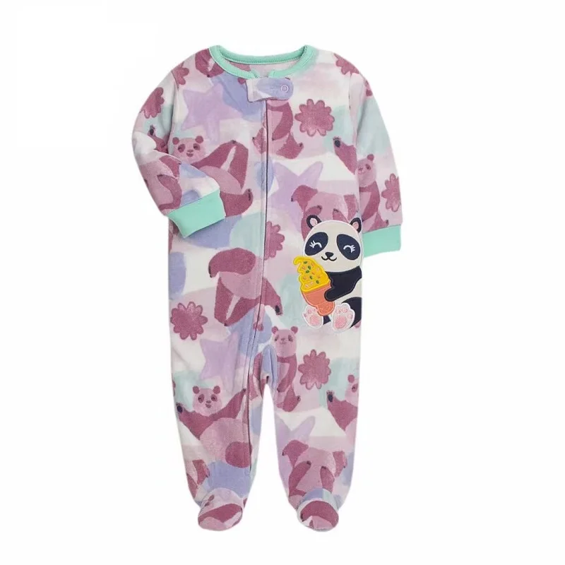 2023 Fall Winter Warm Newborn Baby Romper Pajamas Fleece Foot-wrapped Jumpsuit Babe Girl Cartoon Cute Pjms