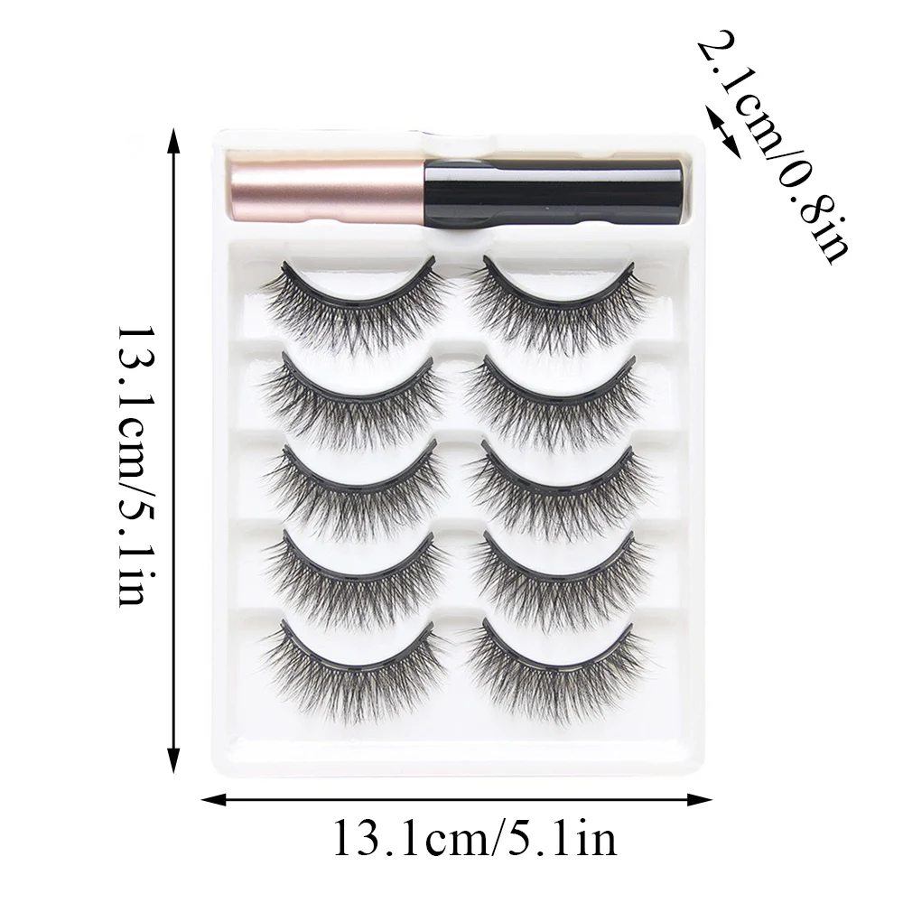 Magnetic Eyelashes fake eyelashes Full Strip Natural Cilia Liquid Magnet Eyeliner No Glue Needed Easy Wear Eyelash Extension Tool 5 Pairs