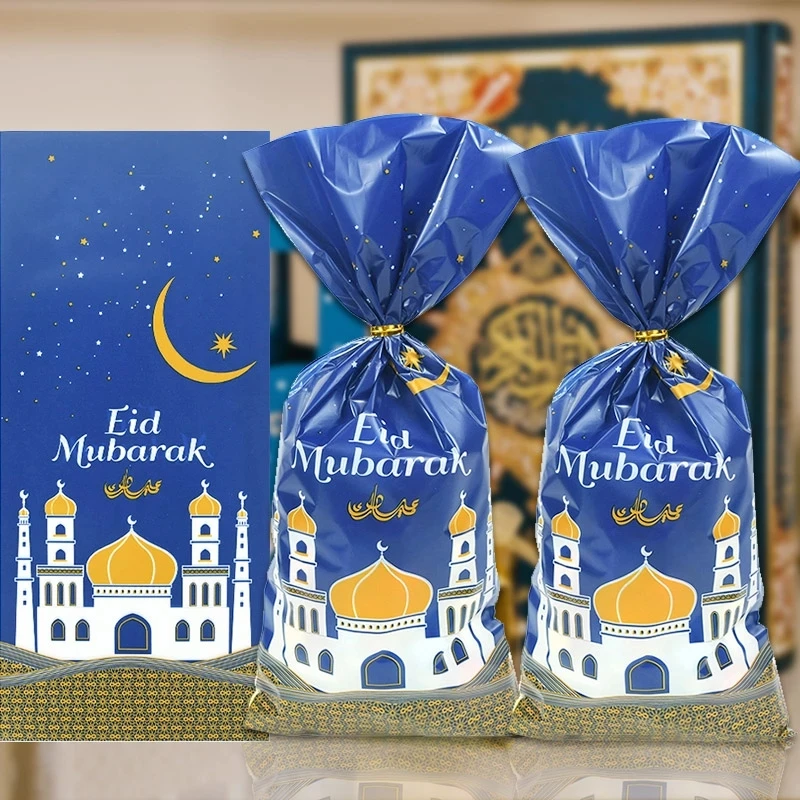 

50pcs Eid Mubarak Gift Bag Islamic Muslim Eid Al-fitr Party Favor Chocolate Candy Cookie Packaging Bags 2024 Ramadan Kareem Gift