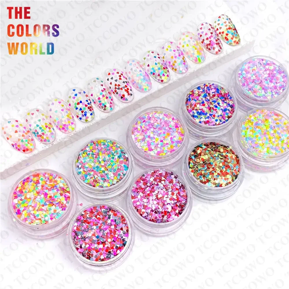 TCT-893 러브 하트 네일 글리터 스팽글 하트 글리터 네일 광택제, 발렌타인 데이, 웨딩 파티 장식, 섬유 송진 아트