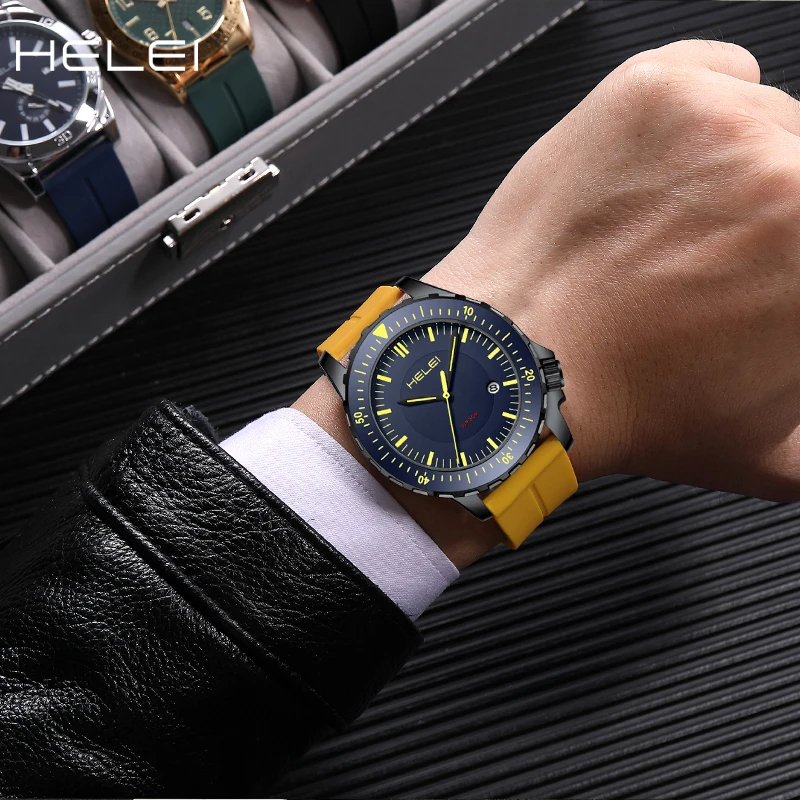 HELEI new simple personality jazz series quartz movement 2024 men's quartz watch men's waterproof wristwatch