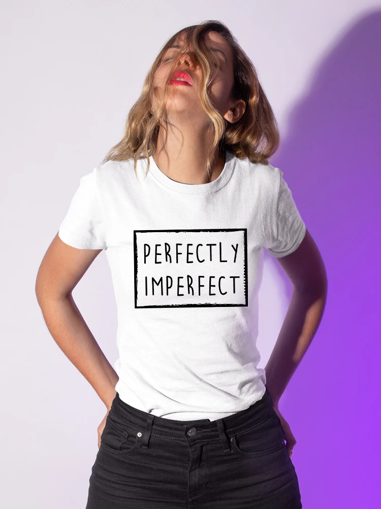 Yeskuni Perfectly Imperfect T Shirt Casual Women Short Sleeve Tops Girl Power T-shirt Funny Instagram Popular Style Clothes |