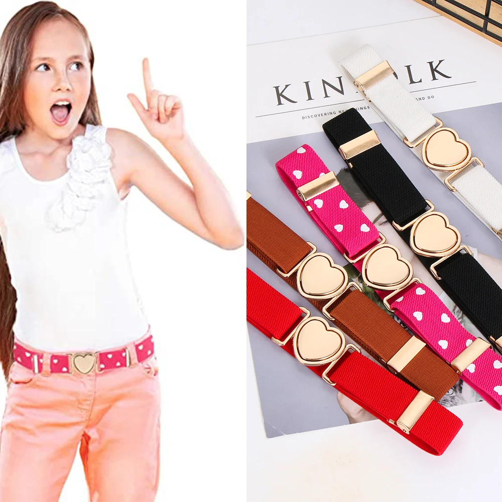 Kids Elastic Belts Girl Stretch Waist Belt Adjustable Heart Belt Uniform for Teen Kids Girls Dresses