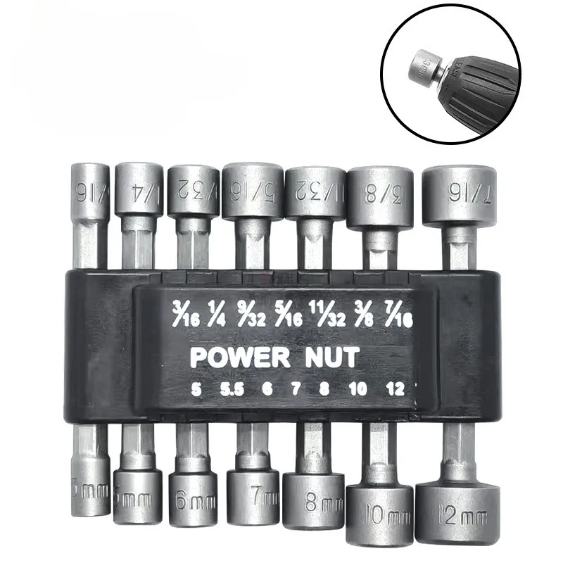 14PC Hexagonal Socket Strong Sleeve Rubber Strip Installation Metric British System Hexagon Handle Screw Socket Adapter Tools