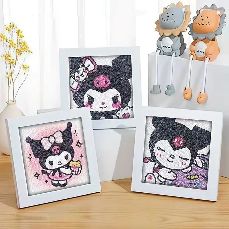 Creative Sanrio Kuromi Diamond Painting Cartoon Anime Hellokitty Children's Diy Handmade Diamond Painted Embroidery Series Toys sanrio gift tote bags kuromi hellokitty mymelody pachacco creative cartoon pattern kraft paper bags children s birthday gifts