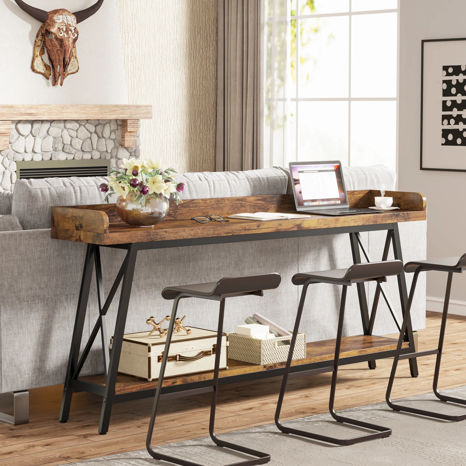 Tribesigns 70.9 inch Extra Long Console Table Behind Couch, Rustic Industrial Sofa Table for Living Room, Entryway Hallway