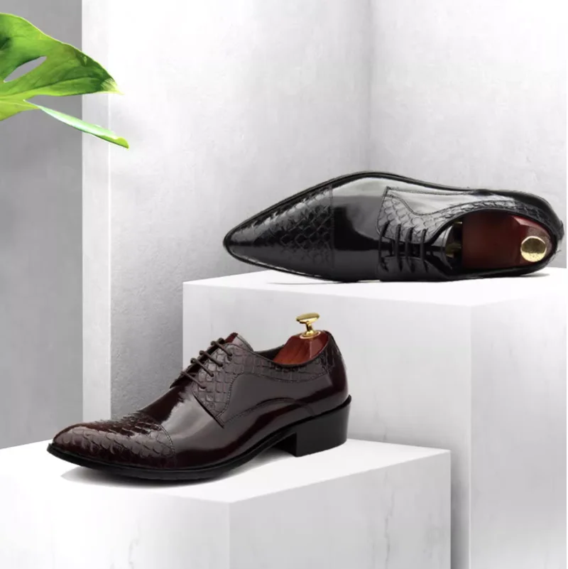 Sonderpreis Lackleder Mode geprägtes Fischschuppenmuster spitzer Kopf Business Casual formelle Schnürschuhe aus Leder für M – Detail 9