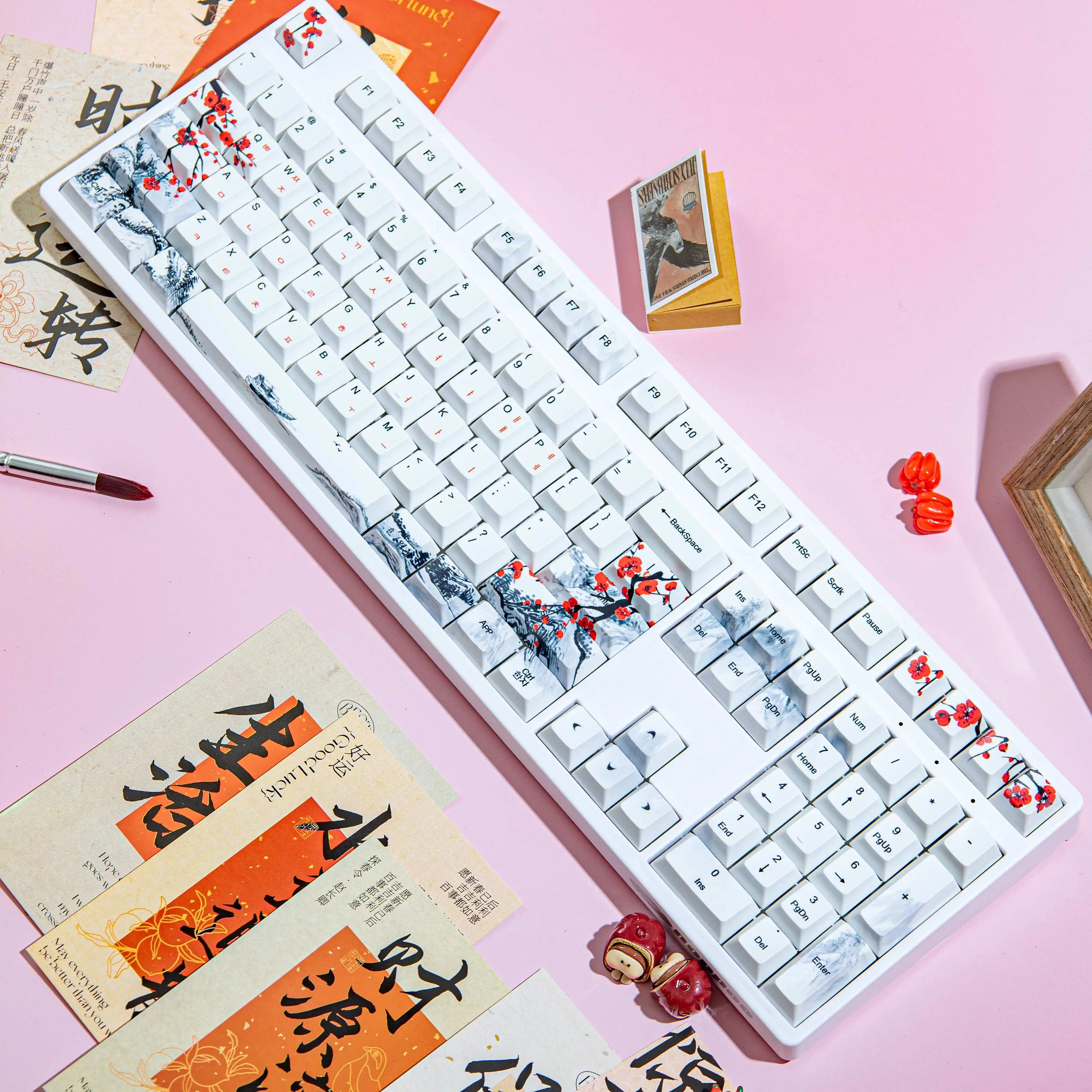 매화꽃 AZERTY 키캡 이탈리아어 스페인어 노르딕 한국어 키캡 QWERTZ PBT 체리 프로파일 ISO 레이아웃 MX 기계식 키보드용