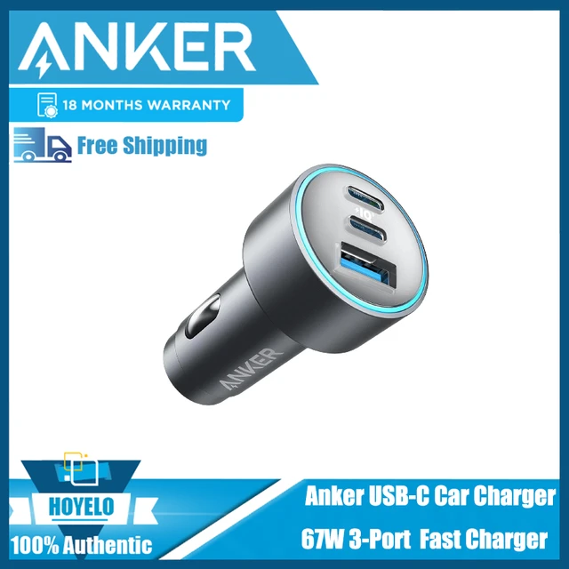 Anker USB-C Car Charger, 67W 3-Port Compact Fast Charger, 535 Car Adapter  with PIQ