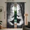 2Pcs Halloween Forest Curtain Horrible Foggy Full Moon Witch Silhouette Gothic Halloween Night Scene Bedroom Bathroom Decor 4