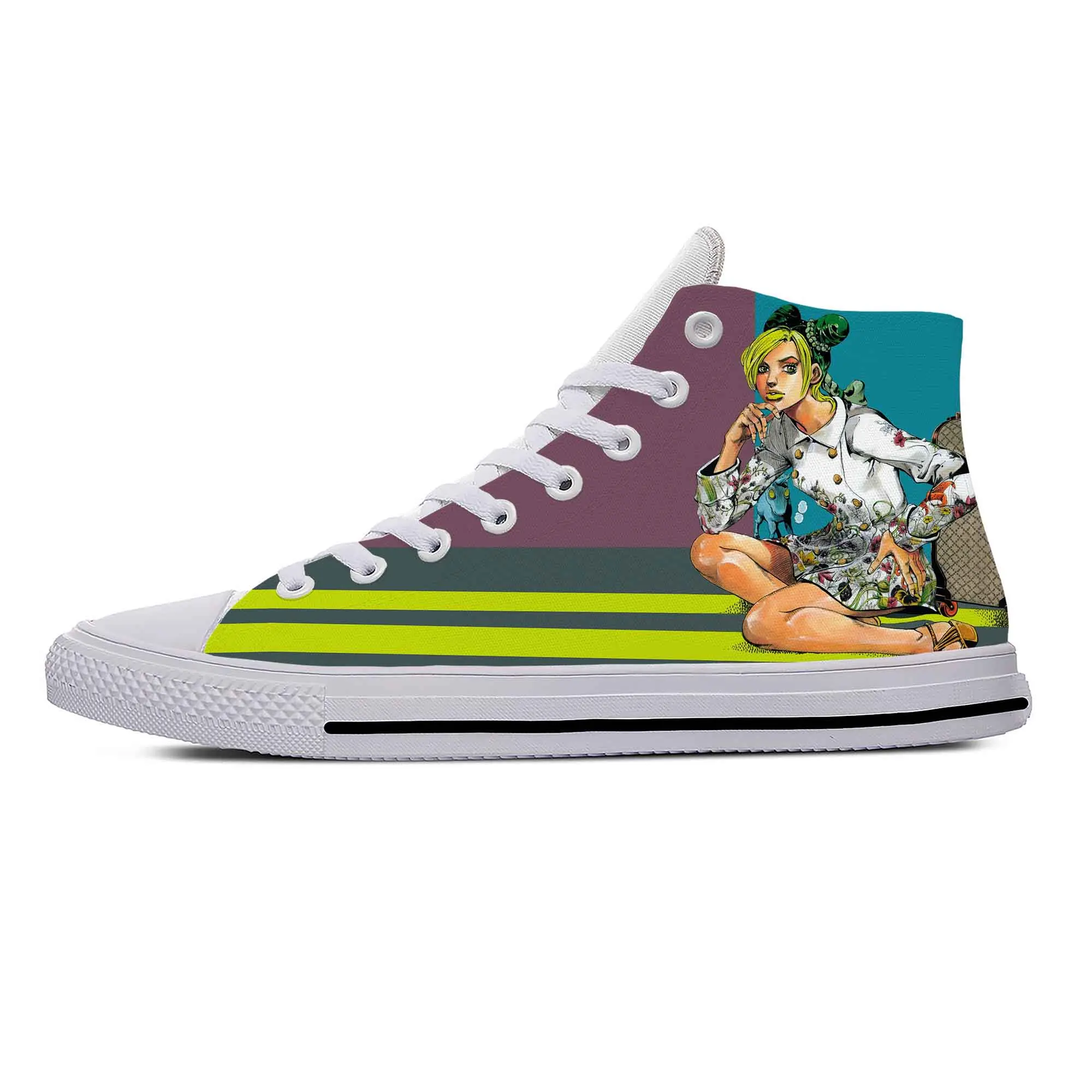 Anime Cartoon Jojo Bizarre Adventure Cujoh Jolyne Casual Cloth Shoes High Top Lightweight Breathable 3D Print Men Women Sneakers