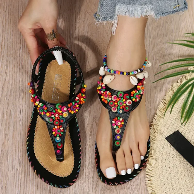 

Sandals Woman Summer 2023 Fashioncomfortable Clip Toe Slippers Beach Bohemian Slides Women Flats Sandals Crystal Rome Shoes