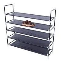 Simple Assembly 5 Tiers Non-woven Fabric Shoe Rack with Handle Black RT 2