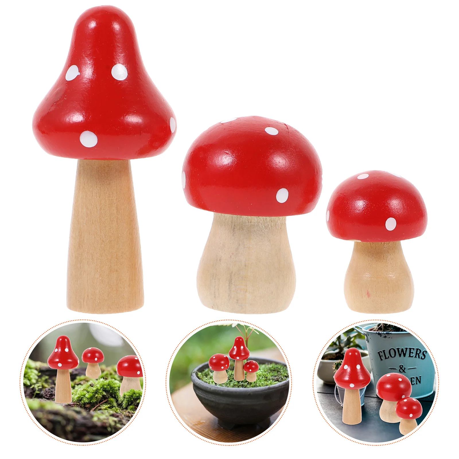 

Wood Mini Mushroom Craft Ornaments Flower Planter Miniature Micro Landscape Decoration Garden For Patio Bonsai Figurine